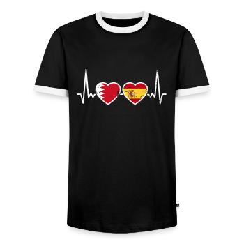 Bahrain Spain Vintage Heartbeat Flag Bahraini - Men's Ringer Shirt - black/white - Front - AI Model Female 172 light (172cm) & AI Model Male 178 light (178cm)