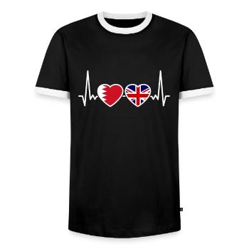 Bahrain UK Heartbeat Flag British Bahraini - Men's Ringer Shirt - black/white - Front - AI Model Female 172 light (172cm) & AI Model Male 178 light (178cm)