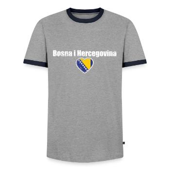 Bosna i Hercegovina Bosnia Vintage Flag - Men's Ringer Shirt - grey/navy  - Front - AI Model Female 172 light (172cm) & AI Model Male 178 light (178cm)
