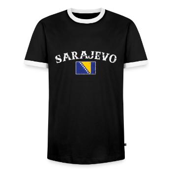 Sarajevo Vintage Bosnien Vintage Bosnische Flagge - Männer Kontrast-T-Shirt - Schwarz/Weiß - Vorne - AI Model Female 172 light (172cm) & AI Model Male 178 light (178cm)