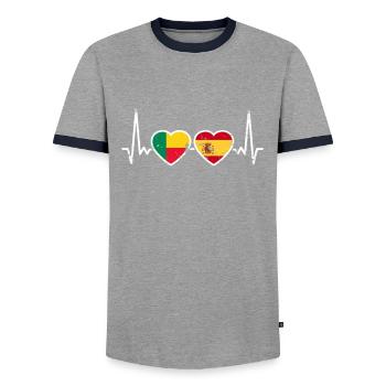 Bénin Espagne Vintage Heartbeat Drapeau Béninais - T-shirt contrasté Homme - gris/marine  - Devant - AI Model Female 172 light (172cm) & AI Model Male 178 light (178cm)