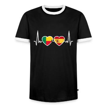 Benin Spain Vintage Heartbeat Flag Beninese - Men's Ringer Shirt - black/white - Front - AI Model Female 172 light (172cm) & AI Model Male 178 light (178cm)
