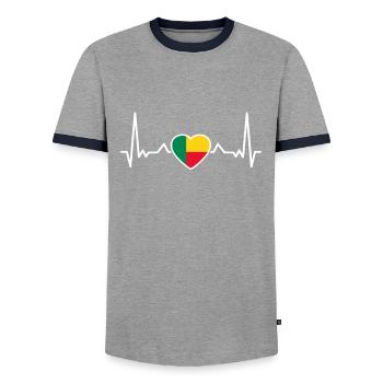 Bénin Heartbeat Béninois Drapeau Béninois - T-shirt contrasté Homme - gris/marine  - Devant - AI Model Female 172 light (172cm) & AI Model Male 178 light (178cm)