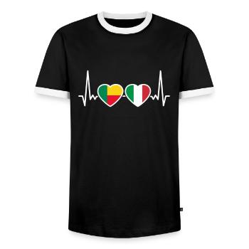Benin Italy Heartbeat Flag Beninese - Men's Ringer Shirt - black/white - Front - AI Model Female 172 light (172cm) & AI Model Male 178 light (178cm)