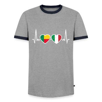 Bénin Italie Vintage Heartbeat Drapeau Béninais - T-shirt contrasté Homme - gris/marine  - Devant - AI Model Female 172 light (172cm) & AI Model Male 178 light (178cm)