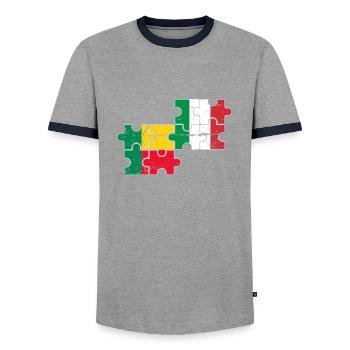 Bénin Italie Vintage Drapeau Béninais - T-shirt contrasté Homme - gris/marine  - Devant - AI Model Female 172 light (172cm) & AI Model Male 178 light (178cm)