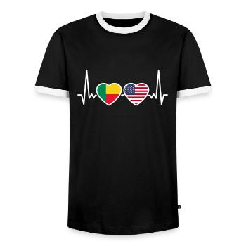 Bénin Etats-Unis Heartbeat Drapeau Américain Béninois - T-shirt contrasté Homme - noir/blanc - Devant - AI Model Female 172 light (172cm) & AI Model Male 178 light (178cm)