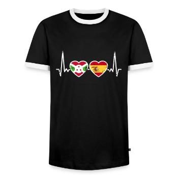 Burundi Spain Vintage Heartbeat Flag - Men's Ringer Shirt - black/white - Front - AI Model Female 172 light (172cm) & AI Model Male 178 light (178cm)