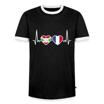 Burundi France Heartbeat Flag Burundian - Men's Ringer Shirt - black/white - Front - AI Model Female 172 light (172cm) & AI Model Male 178 light (178cm)