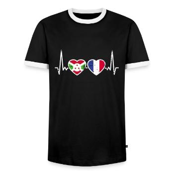 Burundi France Vintage Heartbeat Flag - Men's Ringer Shirt - black/white - Front - AI Model Female 172 light (172cm) & AI Model Male 178 light (178cm)