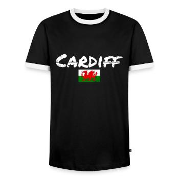 Cardiff Wales Vintage Walisische Flagge Waliser - Männer Kontrast-T-Shirt - Schwarz/Weiß - Vorne - AI Model Female 172 light (172cm) & AI Model Male 178 light (178cm)