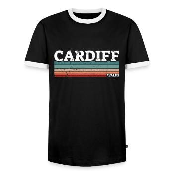 Cardiff Wales Vintage Walisische Waliser - Männer Kontrast-T-Shirt - Schwarz/Weiß - Vorne - AI Model Female 172 light (172cm) & AI Model Male 178 light (178cm)