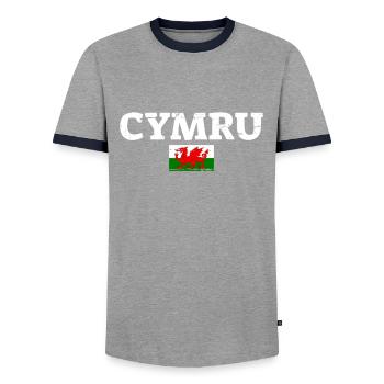 Cymru Wales Vintage Walisische Flagge Waliser - Männer Kontrast-T-Shirt - Grau/Navy  - Vorne - AI Model Female 172 light (172cm) & AI Model Male 178 light (178cm)