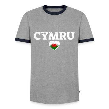 Cymru Wales Vintage Walisische Flagge Waliser - Männer Kontrast-T-Shirt - Grau/Navy  - Vorne - AI Model Female 172 light (172cm) & AI Model Male 178 light (178cm)