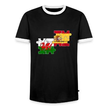 Wales Spanien Vintage Flagge Spanier Waliser - Männer Kontrast-T-Shirt - Schwarz/Weiß - Vorne - AI Model Female 172 light (172cm) & AI Model Male 178 light (178cm)
