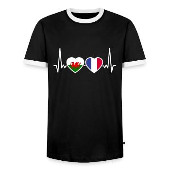Wales Frankreich Herzschlag Flagge Waliser - Männer Kontrast-T-Shirt - Schwarz/Weiß - Vorne - AI Model Female 172 light (172cm) & AI Model Male 178 light (178cm)