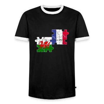 Wales France Vintage Flag French Welsh - Men's Ringer Shirt - black/white - Front - AI Model Female 172 light (172cm) & AI Model Male 178 light (178cm)