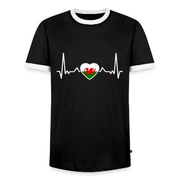 Wales Herzschlag Walisische Flagge Waliser - Männer Kontrast-T-Shirt - Schwarz/Weiß - Vorne - AI Model Female 172 light (172cm) & AI Model Male 178 light (178cm)