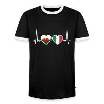Wales Italien Vintage Herzschlag Flagge Waliser - Männer Kontrast-T-Shirt - Schwarz/Weiß - Vorne - AI Model Female 172 light (172cm) & AI Model Male 178 light (178cm)