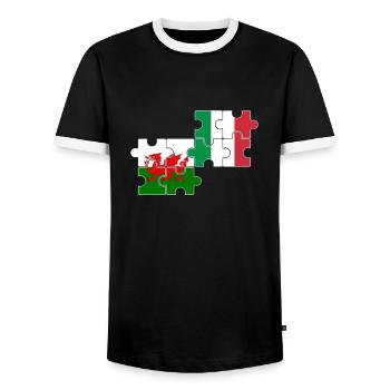 Wales Italien Flagge Italiener Waliser - Männer Kontrast-T-Shirt - Schwarz/Weiß - Vorne - AI Model Female 172 light (172cm) & AI Model Male 178 light (178cm)