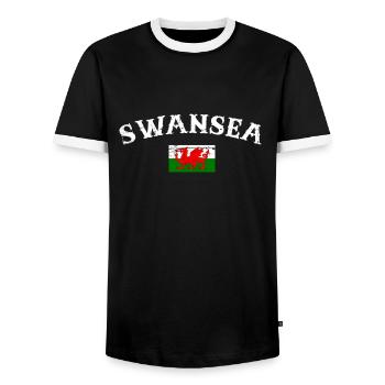Swansea Wales Vintage Walisische Flagge Waliser - Männer Kontrast-T-Shirt - Schwarz/Weiß - Vorne - AI Model Female 172 light (172cm) & AI Model Male 178 light (178cm)