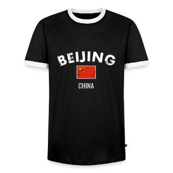 Pékin Chine Vintage Drapeau Chinois - T-shirt contrasté Homme - noir/blanc - Devant - AI Model Female 172 light (172cm) & AI Model Male 178 light (178cm)