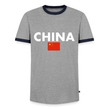 Chine Drapeau chinois Chinois - T-shirt contrasté Homme - gris/marine  - Devant - AI Model Female 172 light (172cm) & AI Model Male 178 light (178cm)