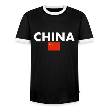 Chine Drapeau chinois Chinois - T-shirt contrasté Homme - noir/blanc - Devant - AI Model Female 172 light (172cm) & AI Model Male 178 light (178cm)