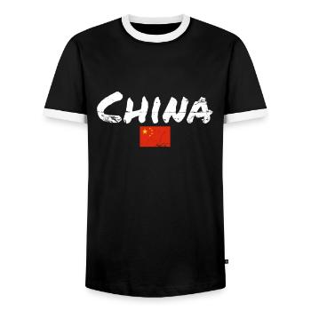 Chine Vintage Drapeau chinois Chinois - T-shirt contrasté Homme - noir/blanc - Devant - AI Model Female 172 light (172cm) & AI Model Male 178 light (178cm)