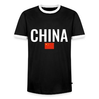 Chine Drapeau chinois Chinois - T-shirt contrasté Homme - noir/blanc - Devant - AI Model Female 172 light (172cm) & AI Model Male 178 light (178cm)