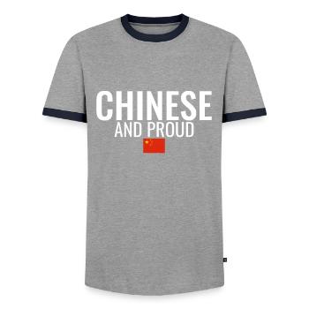 Drapeau chinois et fier de la Chine - T-shirt contrasté Homme - gris/marine  - Devant - AI Model Female 172 light (172cm) & AI Model Male 178 light (178cm)