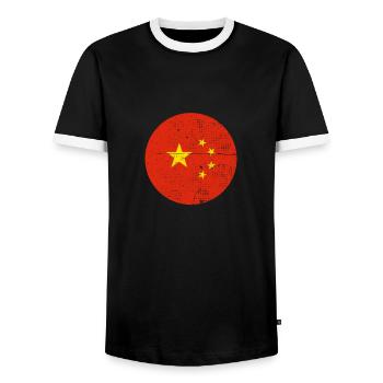 China Vintage Chinese Flag Chinese - Men's Ringer Shirt - black/white - Front - AI Model Female 172 light (172cm) & AI Model Male 178 light (178cm)