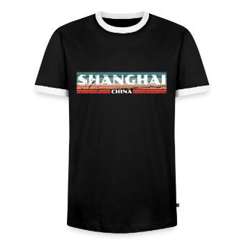 Shanghai Chine Vintage Chinesische Chinois - T-shirt contrasté Homme - noir/blanc - Devant - AI Model Female 172 light (172cm) & AI Model Male 178 light (178cm)