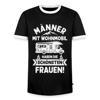 Männer mit Wohnmobil Camping Camper Campingmobil - Männer Kontrast-T-Shirt - Schwarz/Weiß - Vorne - AI Model Female 172 light (172cm) & AI Model Male 178 light (178cm)