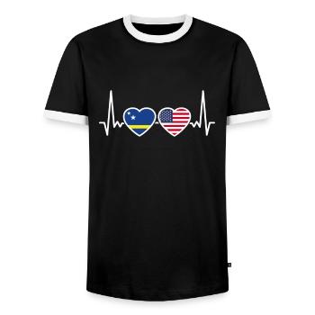 Curaçao USA Heartbeat Flag - Men's Ringer Shirt - black/white - Front - AI Model Female 172 light (172cm) & AI Model Male 178 light (178cm)