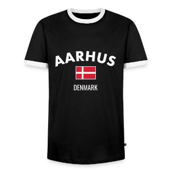 Aarhus Denmark Danish flag Proud Dane - Men's Ringer Shirt - black/white - Front - AI Model Female 172 light (172cm) & AI Model Male 178 light (178cm)