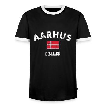 Aarhus Denmark Vintage Danish Flag Prouder - Men's Ringer Shirt - black/white - Front - AI Model Female 172 light (172cm) & AI Model Male 178 light (178cm)