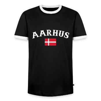 Aarhus Denmark Danish flag Proud Dane - Men's Ringer Shirt - black/white - Front - AI Model Female 172 light (172cm) & AI Model Male 178 light (178cm)