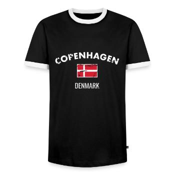Copenhagen Dänemark Vintage Dänische Flagge - Männer Kontrast-T-Shirt - Schwarz/Weiß - Vorne - AI Model Female 172 light (172cm) & AI Model Male 178 light (178cm)