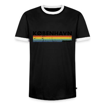 København Denmark Denmark Vintage Danish - Men's Ringer Shirt - black/white - Front - AI Model Female 172 light (172cm) & AI Model Male 178 light (178cm)