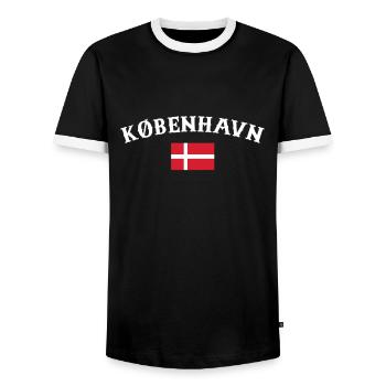 København Denmark Danish flag Proud Dane - Men's Ringer Shirt - black/white - Front - AI Model Female 172 light (172cm) & AI Model Male 178 light (178cm)