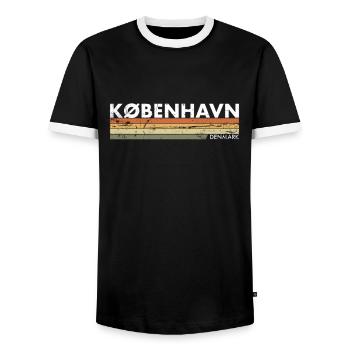 København Denmark Denmark Vintage Danish - Men's Ringer Shirt - black/white - Front - AI Model Female 172 light (172cm) & AI Model Male 178 light (178cm)
