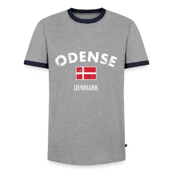 Odense Denmark Vintage Danish Flag - Men's Ringer Shirt - grey/navy  - Front - AI Model Female 172 light (172cm) & AI Model Male 178 light (178cm)