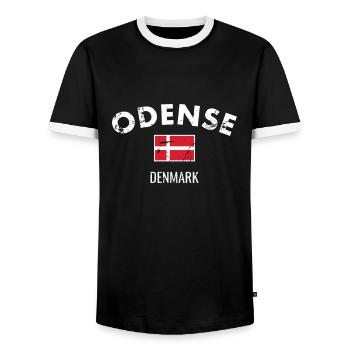 Odense Denmark Vintage Danish Flag - Men's Ringer Shirt - black/white - Front - AI Model Female 172 light (172cm) & AI Model Male 178 light (178cm)