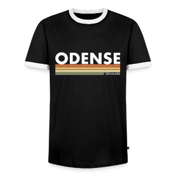 Odense Denmark Denmark Danish Proud Dane - Men's Ringer Shirt - black/white - Front - AI Model Female 172 light (172cm) & AI Model Male 178 light (178cm)