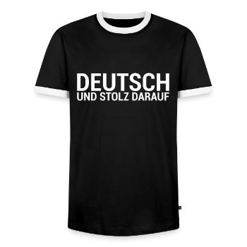 Deutsch Und Stolz Darauf Deutschland Deutscher - Männer Kontrast-T-Shirt - Schwarz/Weiß - Vorne - AI Model Female 172 light (172cm) & AI Model Male 178 light (178cm)
