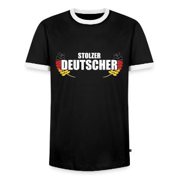 Stolzer Deutscher Patriot Deutschland Flagge - Männer Kontrast-T-Shirt - Schwarz/Weiß - Vorne - AI Model Female 172 light (172cm) & AI Model Male 178 light (178cm)