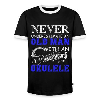 Never Underestimate An Old Man With An Ukulele - Men's Ringer Shirt - black/white - Front - AI Model Female 172 light (172cm) & AI Model Male 178 light (178cm)