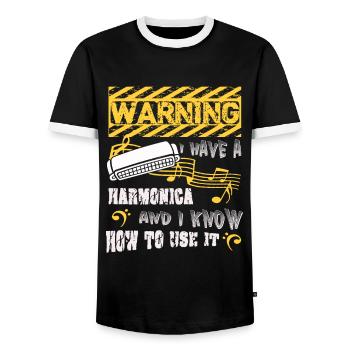 I Have A Harmonica And I Know How To Use It - Men's Ringer Shirt - black/white - Front - AI Model Female 172 light (172cm) & AI Model Male 178 light (178cm)
