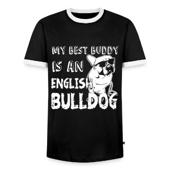 My Best Buddy Is An English Bulldog - Men's Ringer Shirt - black/white - Front - AI Model Female 172 light (172cm) & AI Model Male 178 light (178cm)